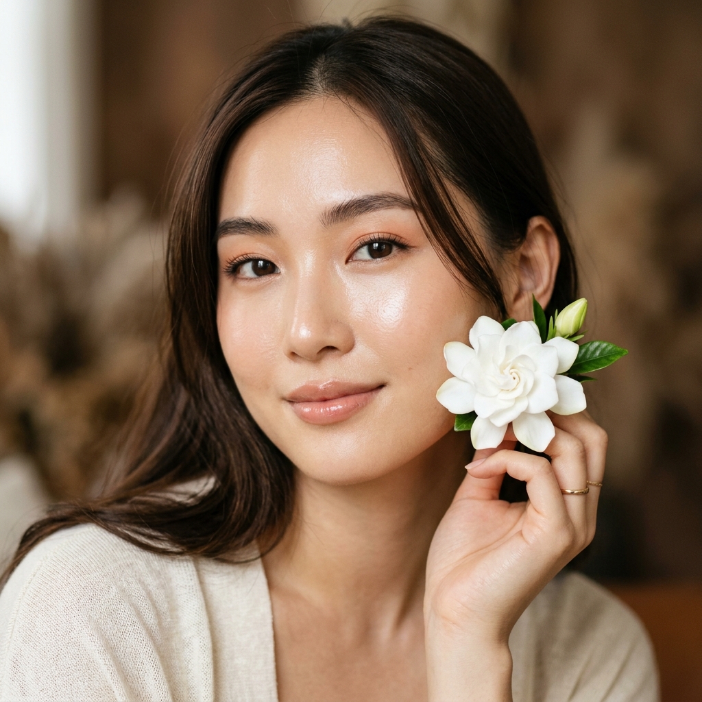 Radiant Woman Holding Peony Flower